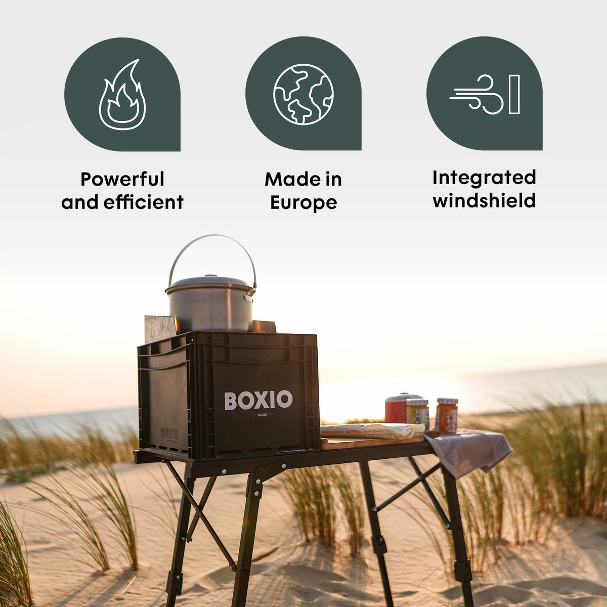 BOXIO COOK PLUS I Réchaud de camping haut de gamme avec ustensiles de cuisine